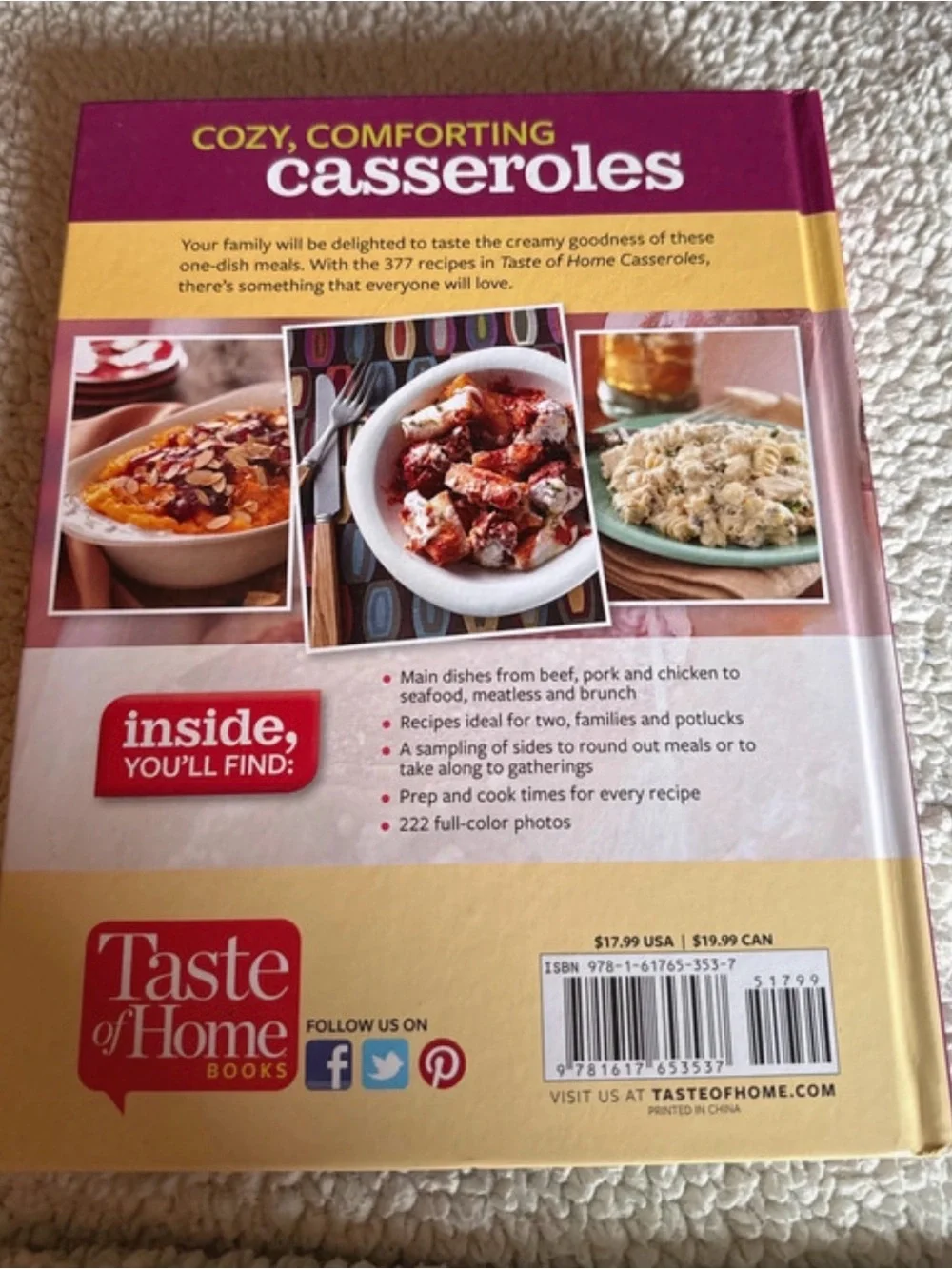 Taste of Home Casseroles Cookbook - Yellow & Red Cover